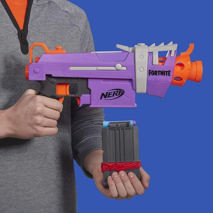 Nerf Fortnite SMG-E - NERF - Blaster motorisé avec chargeur 6 fléchettes - Violet