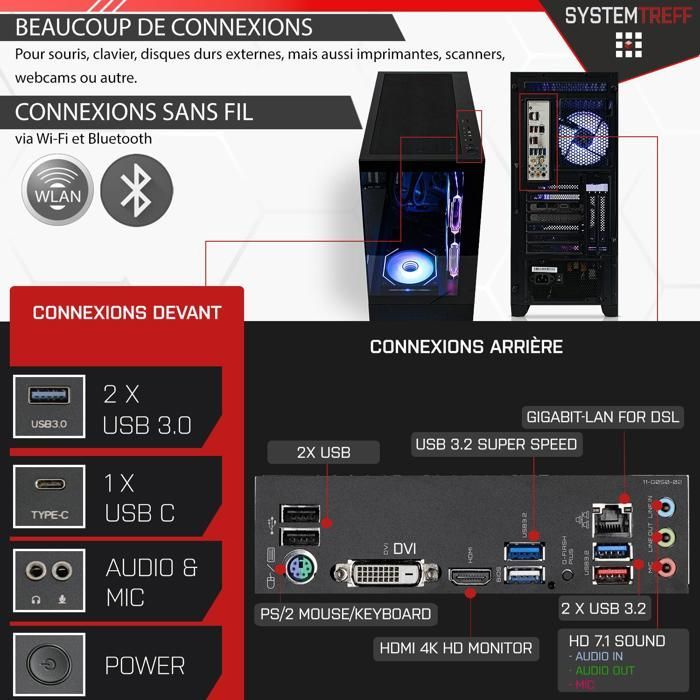 PC Gamer - AMD Ryzen 7 5700X - Nvidia GeForce RTX 5060 8Go - 32Go RAM - 1To M.2 NVMe- Windows 11 - WiFi-46