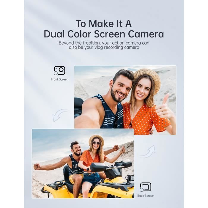 WOLFANG GA420 Action-Kamera – 4K 60FPS, wasserdicht bis 10 m (ohne Gehäuse), Dual-Screen, EIS-Stabilisator und Zubehör