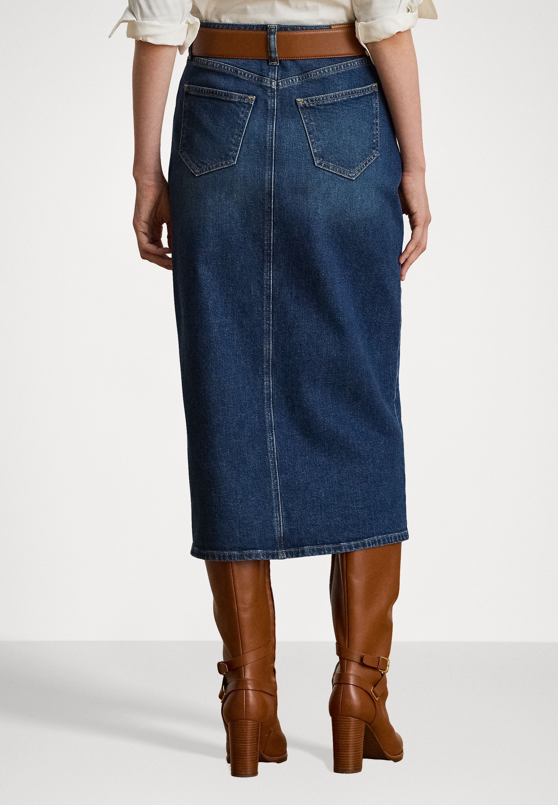 Lauren Ralph Lauren Petite DENIM MIDI ROK - Nauwsluitende rok - Atecco wassing