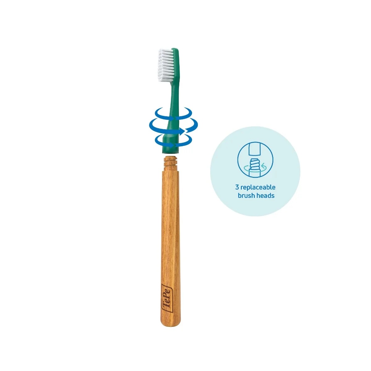 Cepillo de dientes TEPE Tepe Choice con mango de madera + 3 cabezales reemplazables Sostenible