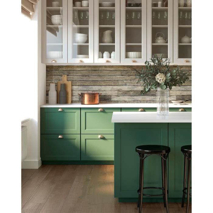 Panel antisalpicaduras adhesivo Panorama para cocina, textura de madera marrón, 60x200 cm - Panel antisalpicaduras adhesivo para cocina - Protector de pared para cocina