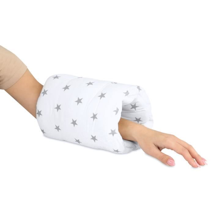 Stillarmband/Stillkissen 26 cm x 16 cm – Kleines, waschbares Stillkissen, Weiß mit grauen Sternen – BAUMWOLLE