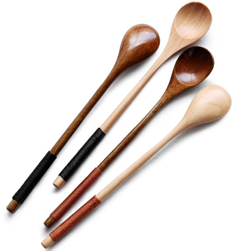 6pcs/set Long Handled Wooden Spoons Creative Tea Coffee Spoon Japanese Style Dessert Spoon Honey Mixing Spoon Kitchen Tableware