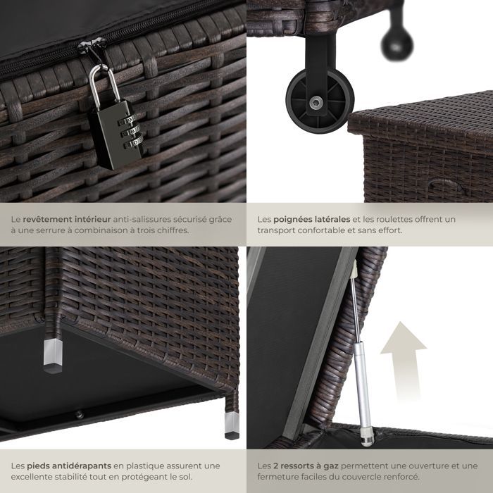 Outdoor storage - TECTAKE - KIRUNA polyrattan garden storage box with handles and 2 wheels, 121 x 56 x 60 cm, 270 L - Brown