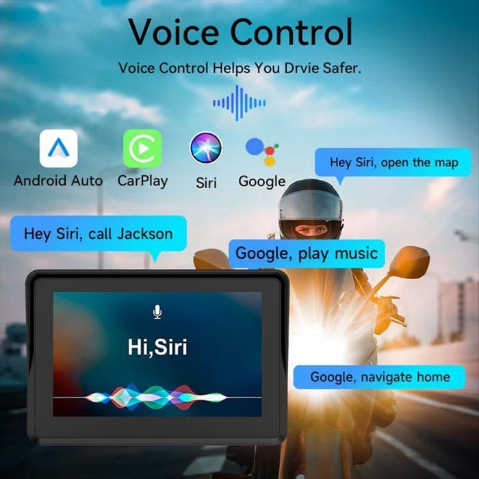Pantalla táctil de 5 pulgadas, GPS, CarPlay para motocicletas, estéreo portátil inalámbrico con CarPlay y Android Auto, resistente al agua, Bluetooth dual