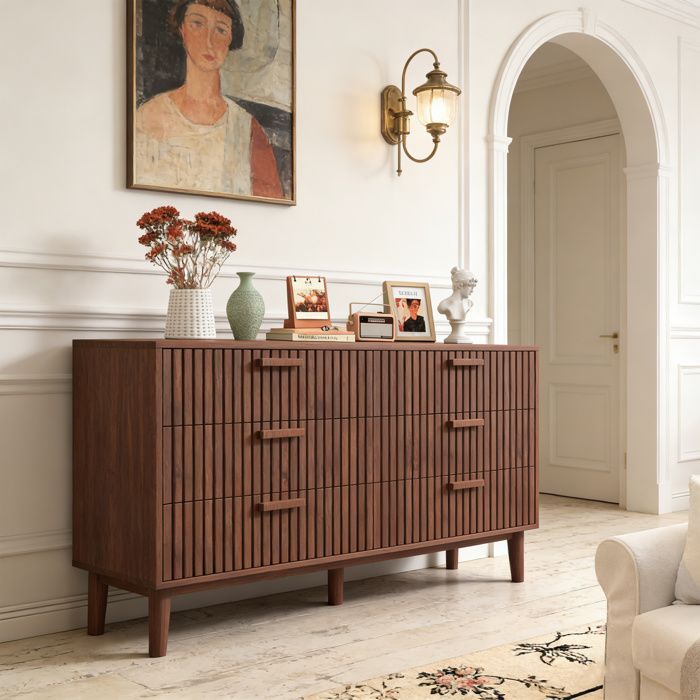 Cómoda de 6 cajones - Mueble de almacenamiento - Estilo escandinavo - Cómoda para dormitorio de adulto - Muebles para baño/sala de estar - 100x34x73cm - Marrón