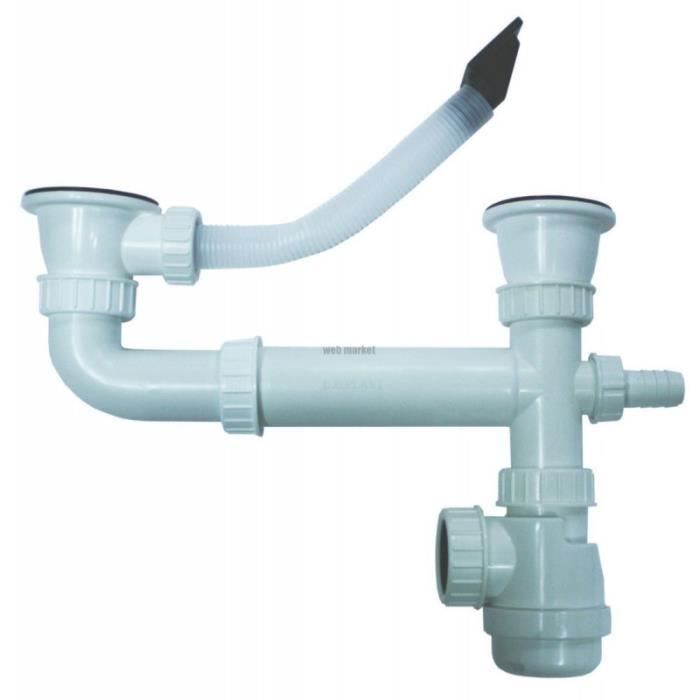 Conjunto completo de corrente de escoamento Ø60 para pia de aço inoxidável LAVELLI com 2 cubas.