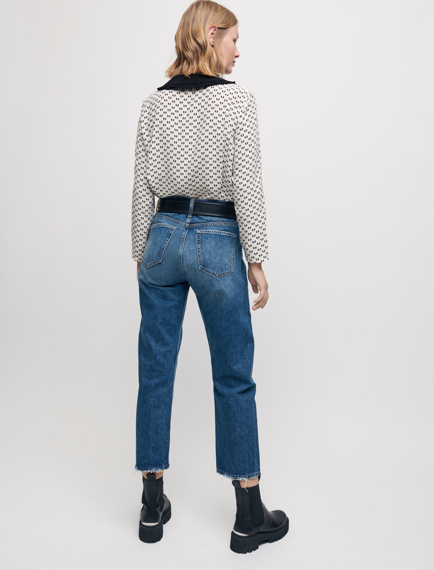 Crêpe shirt met strikjesprint - Noeuds Ecru