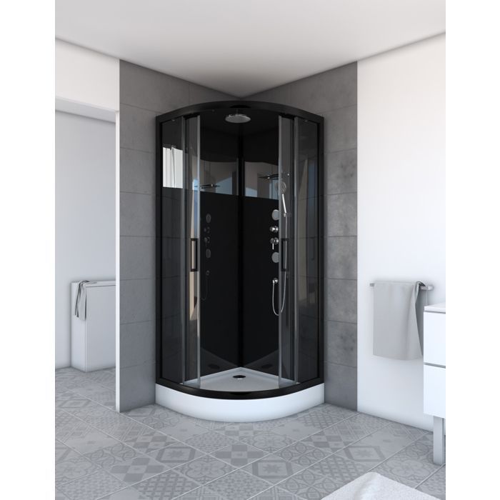Mampara de ducha redonda Black Mirror 2 - Negra - 90 x 90 x 220 cm