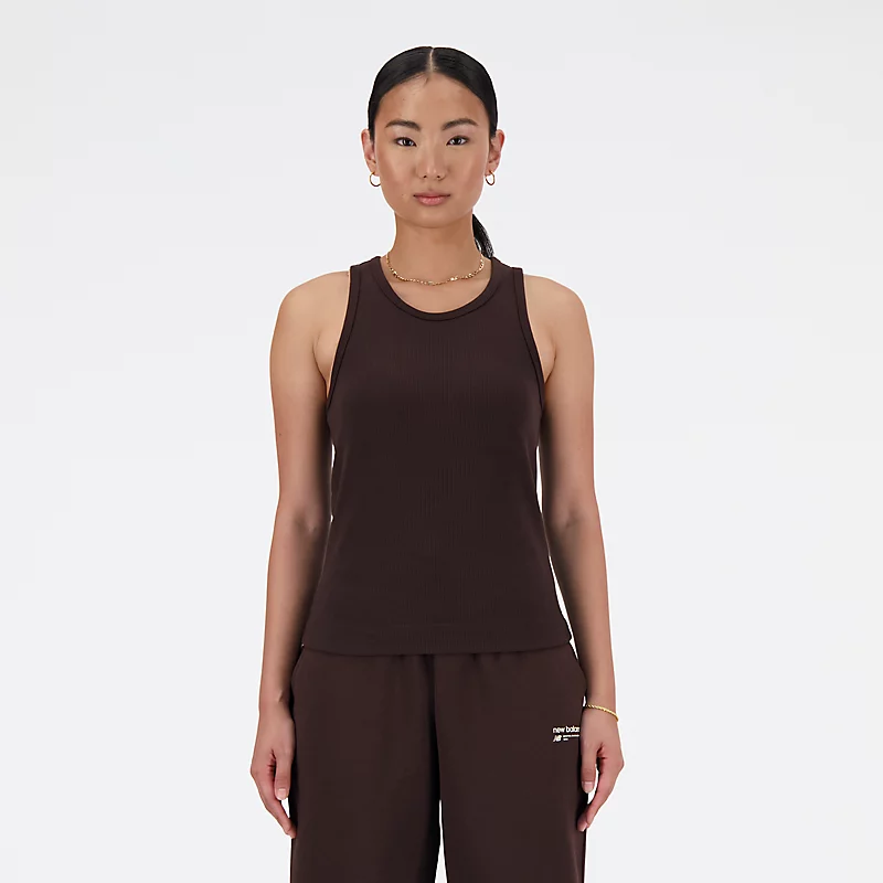 Top Damski tipo racer z dzianiny Linear Heritage Rib Knit - CAFFÈ NERO