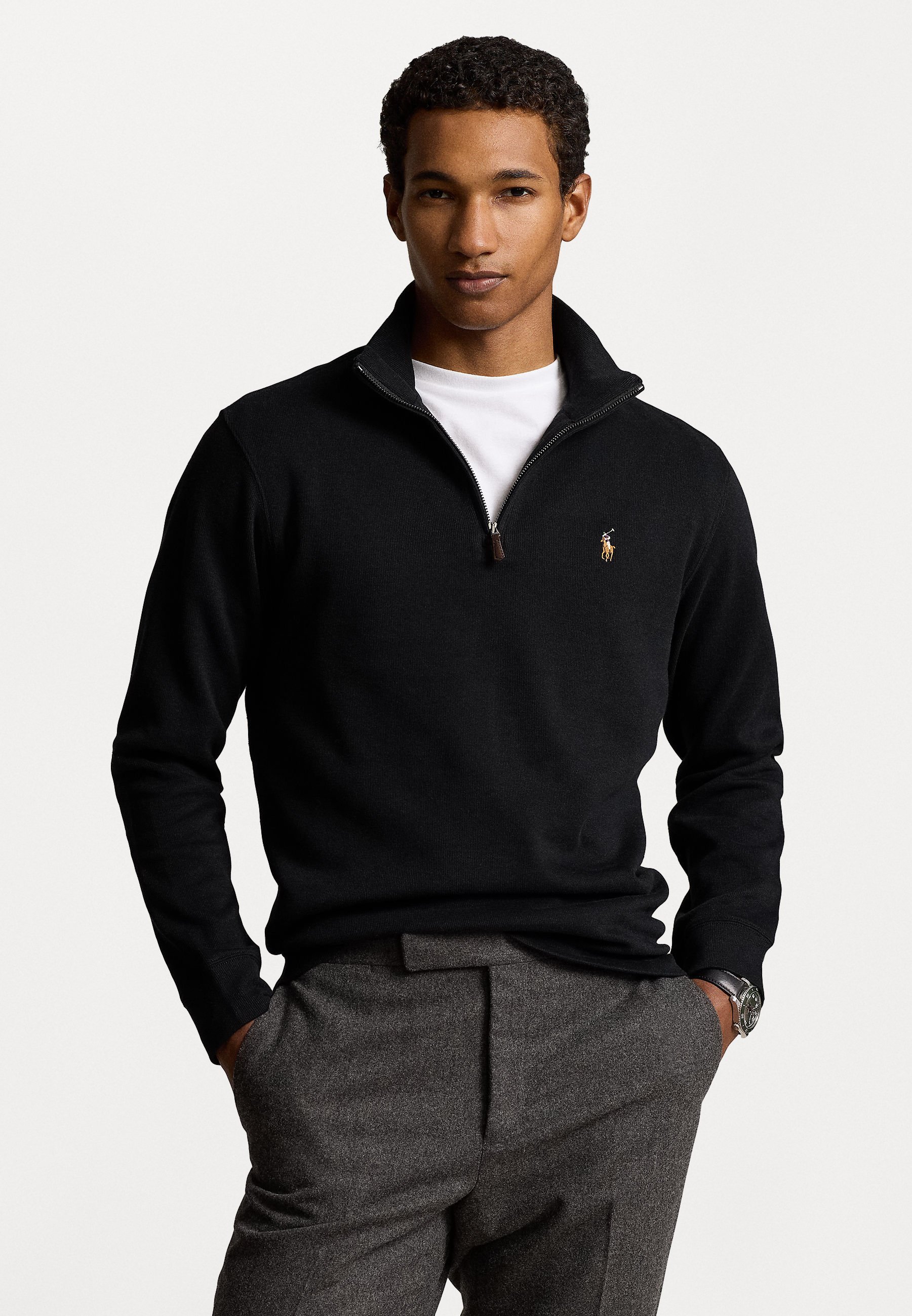 Polo Ralph Lauren ESTATE RIB QUARTER ZIP PULLOVER - Pullover - schwarz