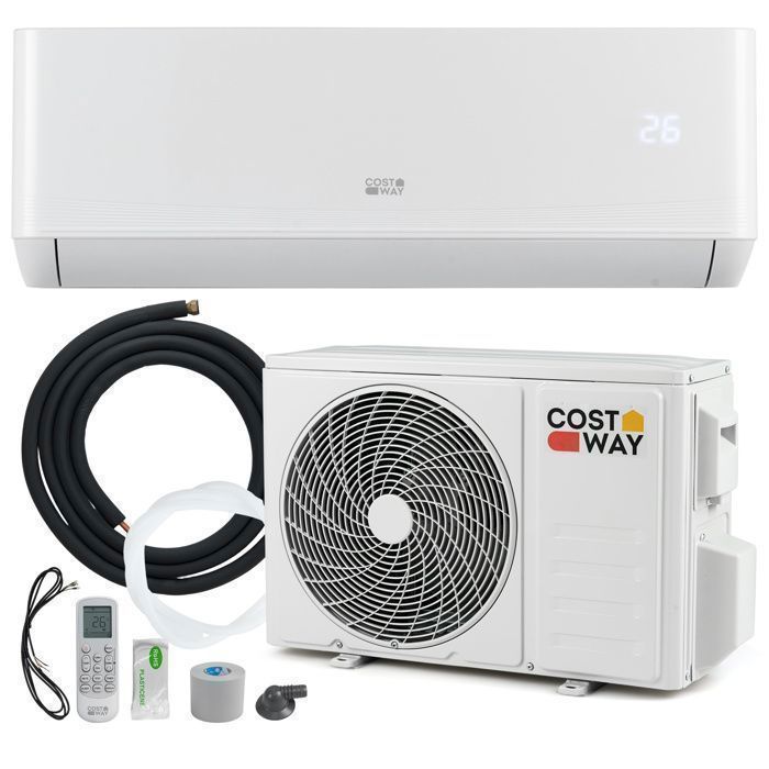 Costway 12000 BTU 3,4 kW Mono-Split fast klimaanlæg R32 - 16-31°C - Varmepumpe - 22㎡ - Komplet 4M tilslutningssæt - 24 timer - A++