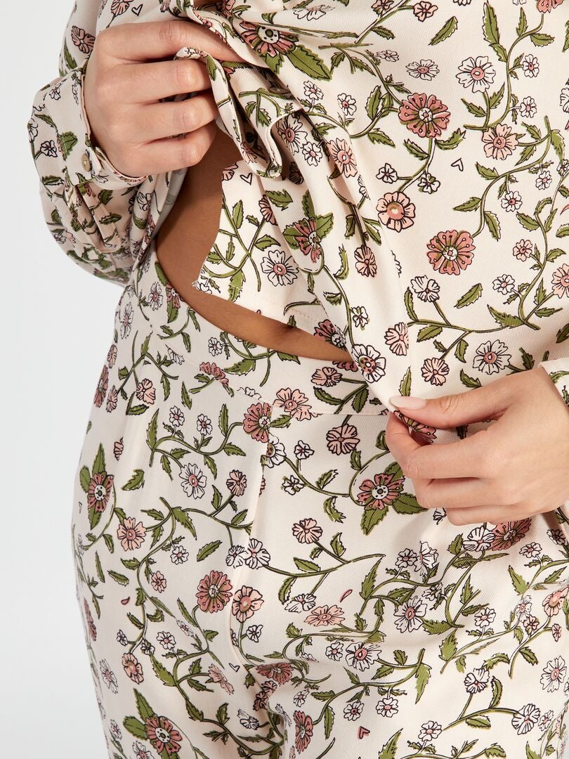 Conjunto de pijama com camisa comprida e calça - 2 peças - ROSA