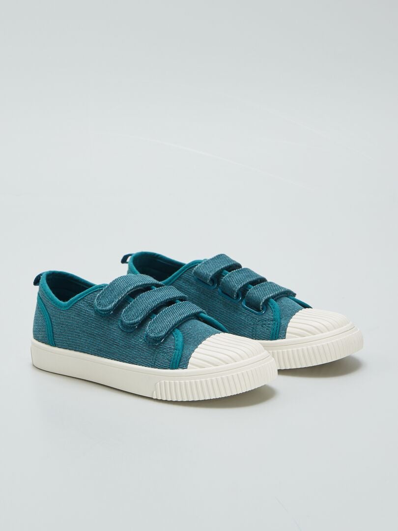 Tênis de cano baixo em lona jeans com rasgos - AZUL
