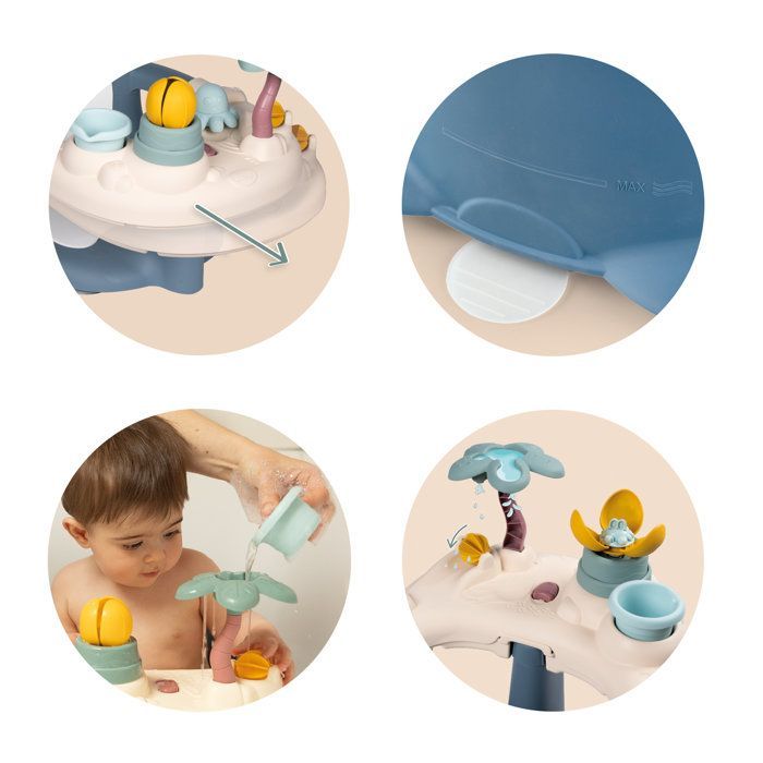 SMOBY - Little Smoby - Siège de Bain - 2 en 1 - Tablette d'Activités Réglable - Ventouses Incluses - dès 6 Mois - Fabriqué en France