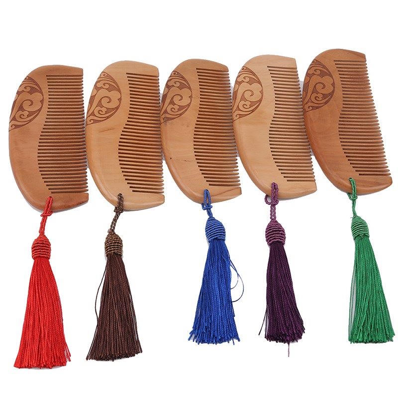 Thickened Boutique Old Mahogany Carved Comb Anti static Anti hair Loss Hair Combs Double sided Comb Peach Wooden Hair Comb