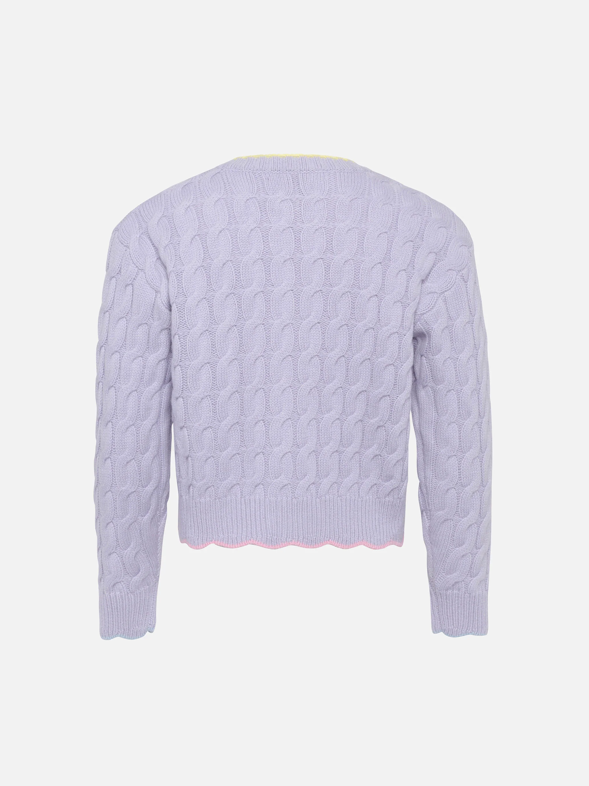 Cardigan Mallery in maglia ondulata lilla da bambina con bottoni e det
