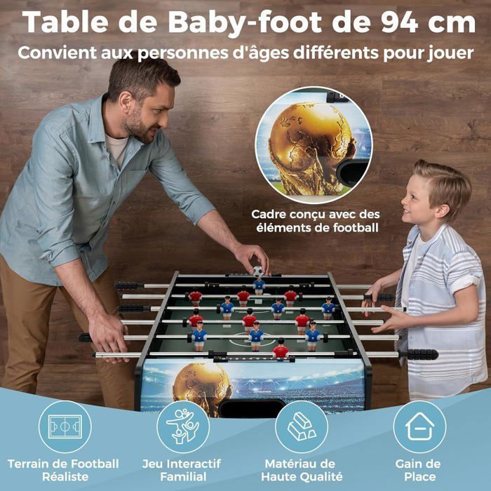 COSTWAY Tafelvoetbaltafel 94 cm voor 4 volwassenen en kinderen - 2 scoreborden van 10 punten - 14 kleurrijke spelers - 2 ballen - 4 afneembare poten - Hout