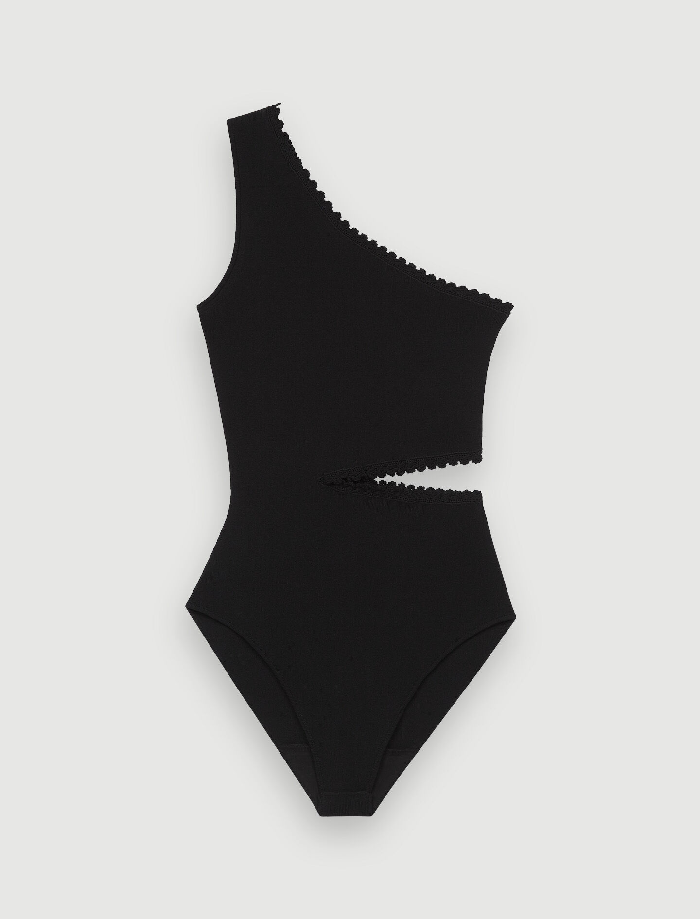 Gebreide bodysuit met één schouder - Zwart