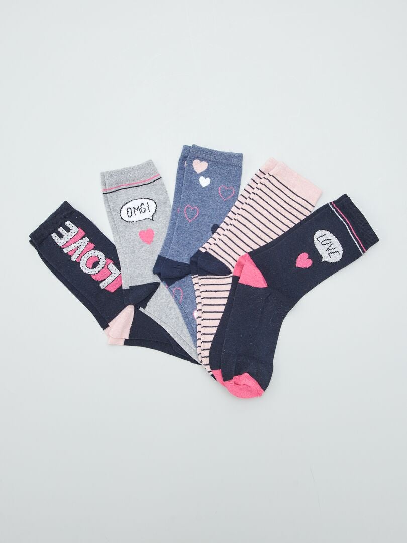 Juego de 5 pares de calcetines estampados - ROSA