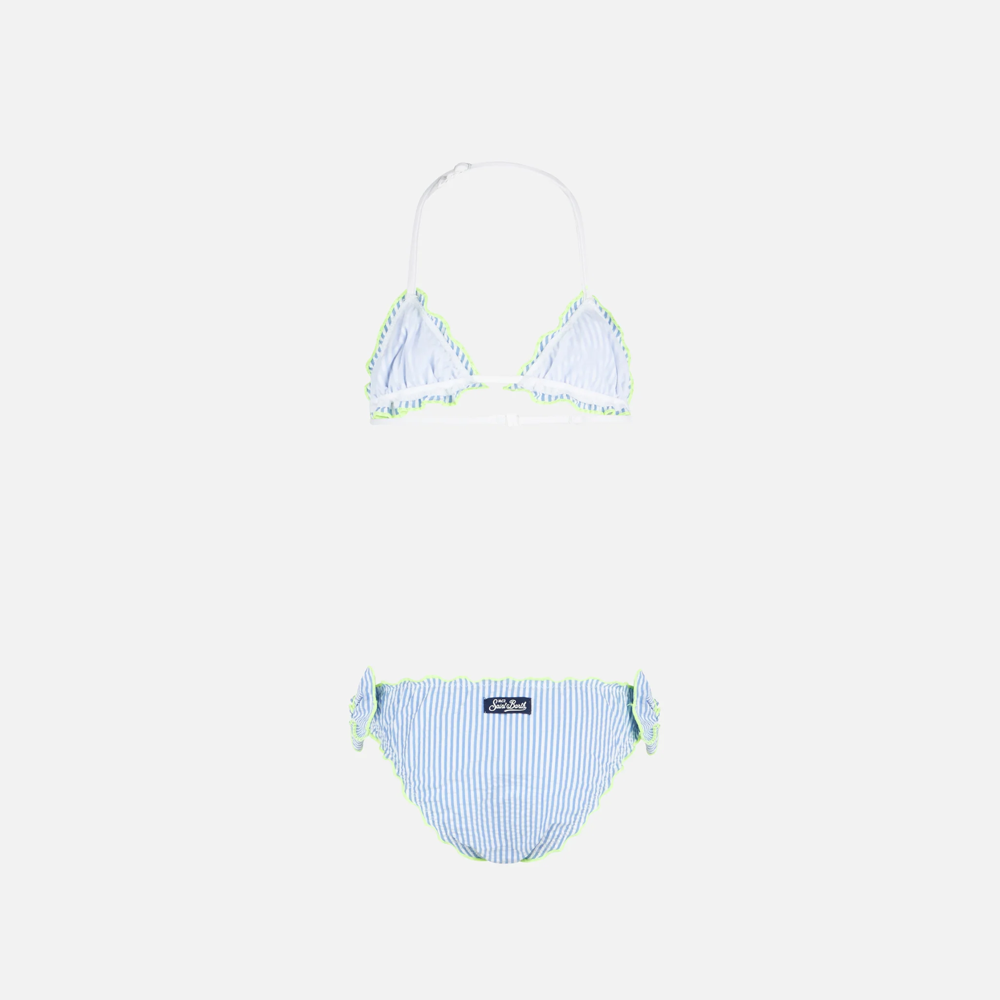 Bikini da bambina a triangolo in seersucker con righe