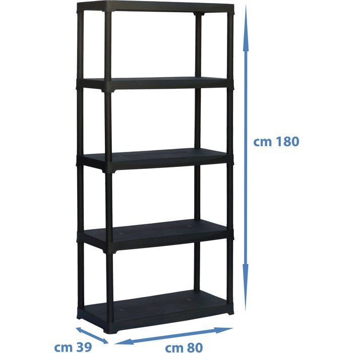 Oppbevaringshylle - TOOD - ETA 845 - 5 hyller - Plast - 80 x 39 x 180 cm - Svart