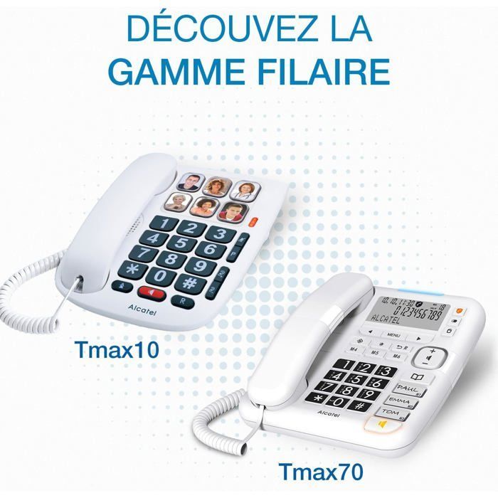 Téléphone fixe filaire senior - SUTEO - Grandes touches - Mains libres - Indicateur lumineux d'appel