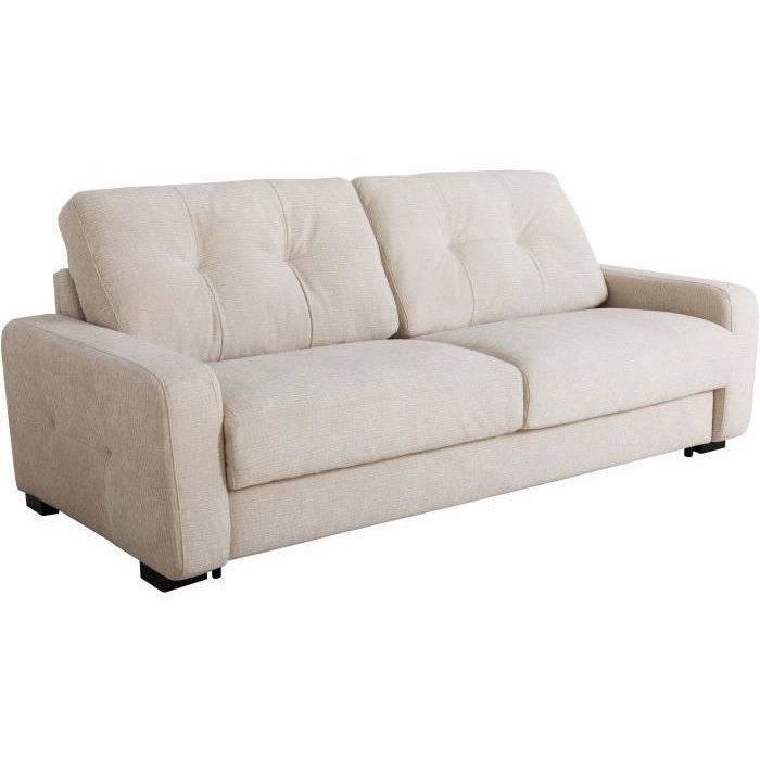 Express convertible sofa - 2/3 seater - SOA - Embossed fabric - Beige - 15 cm mattress - 195 x 100 x 91 cm - DUNLOPILLO