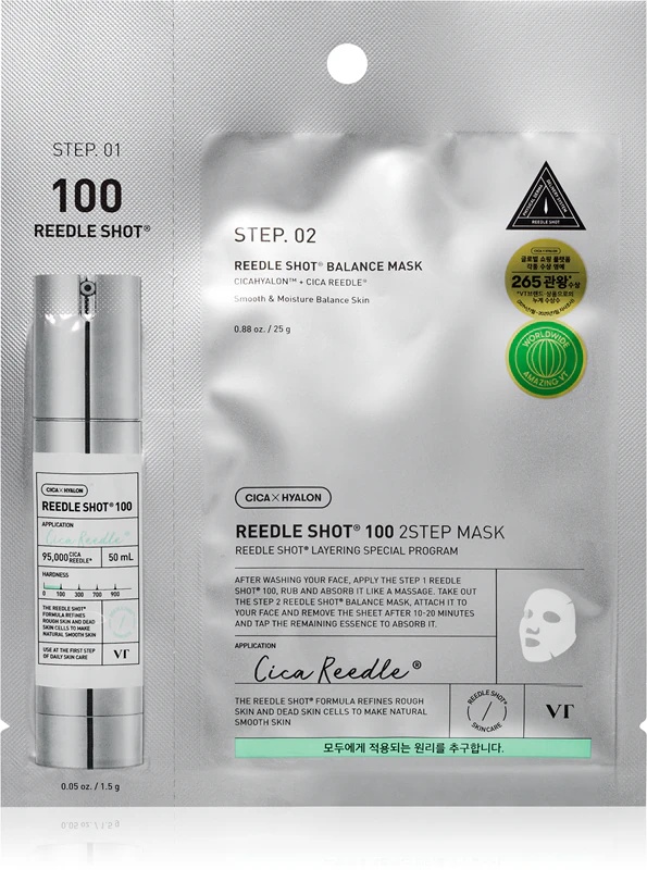 VT Cosmetics Reedle Shot 100 2-Step Mask intensyviai regeneruojanti kaukė dvifazei odos priežiūrai