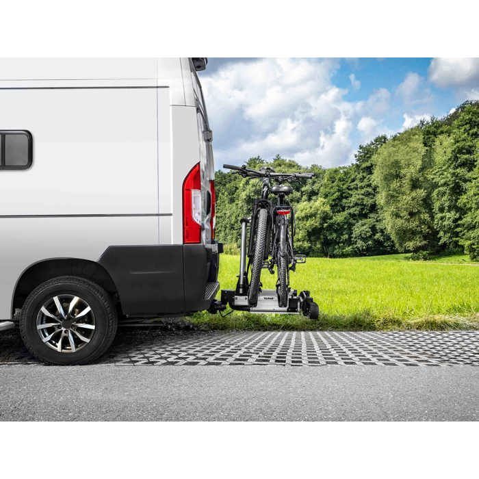 Suporte para 2 bicicletas Eufab SD260 prateado para portas de vans com dobradiças -