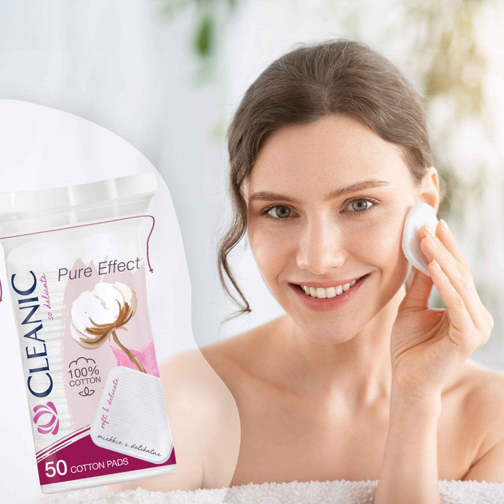 Cleanic vierkante wattenschijfjes, 50 stuks