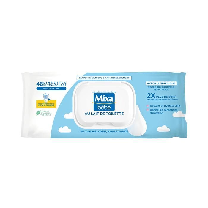 Mixa Lingettes Bébé au Lait de Toilette x48