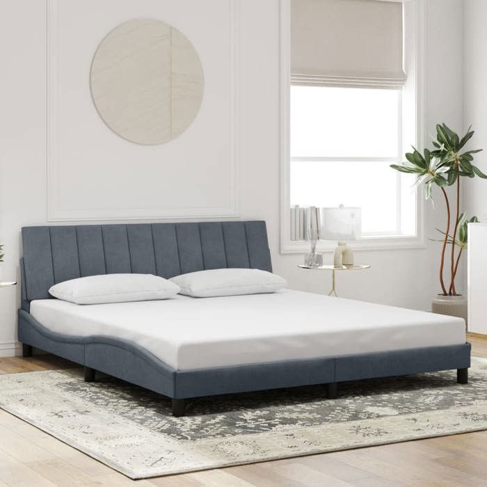 Estructura de cama doble para adultos - SOLOMON - Gris oscuro 180x200 cm 100% poliéster terciopelo JILL'S 11235
