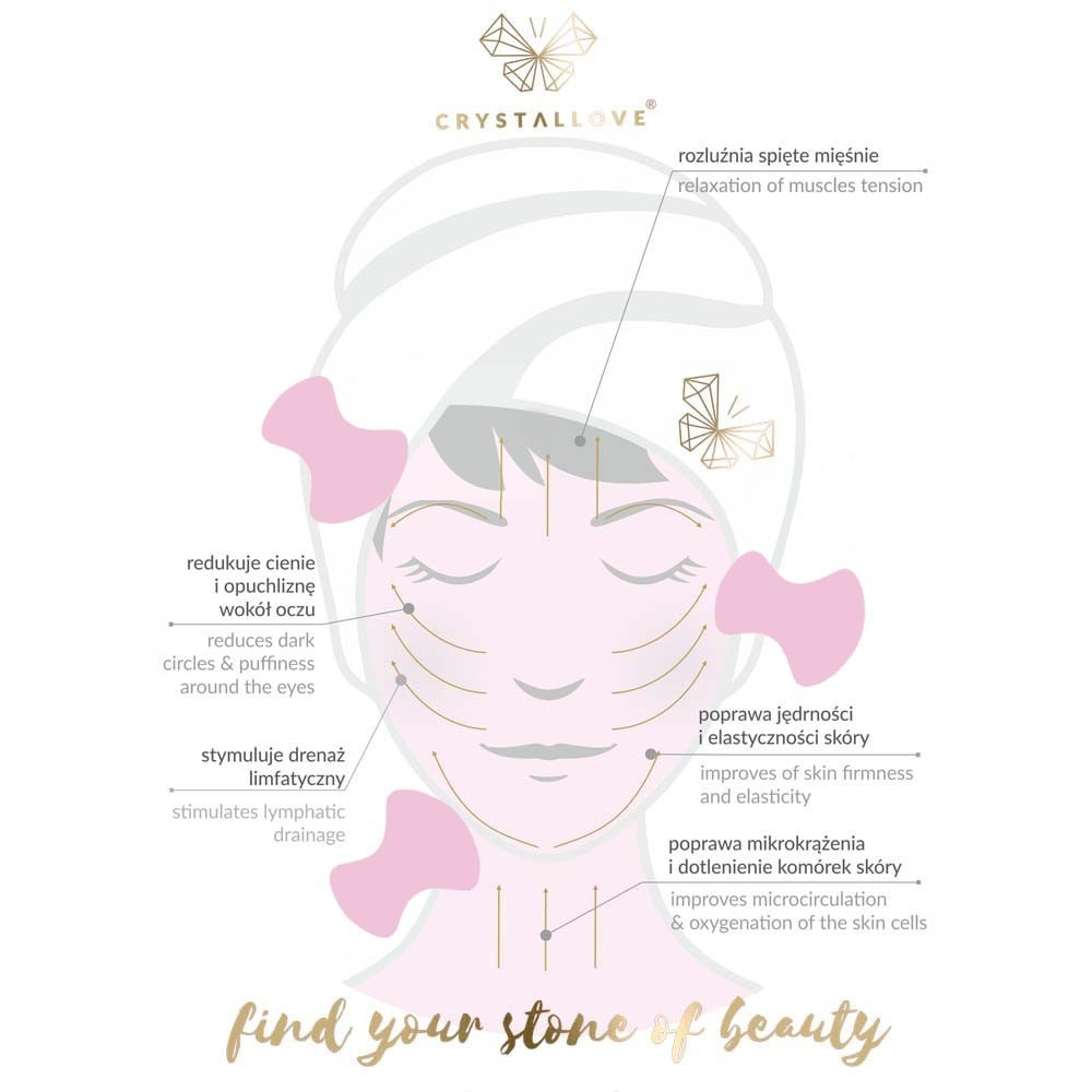 Masseur facial Crystallove en quartz rose et champignon Gua Sha - 1 pièce