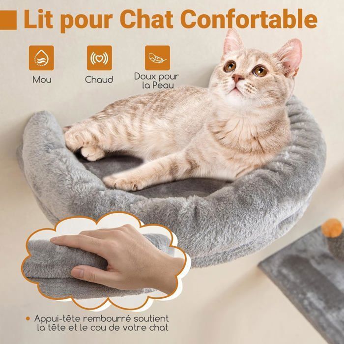 COSTWAY Wall-Mounted Cat Tree Set, 2-Tier Platform, 2 Cat Condos, Cat Bed with Headrest, Scratching Board