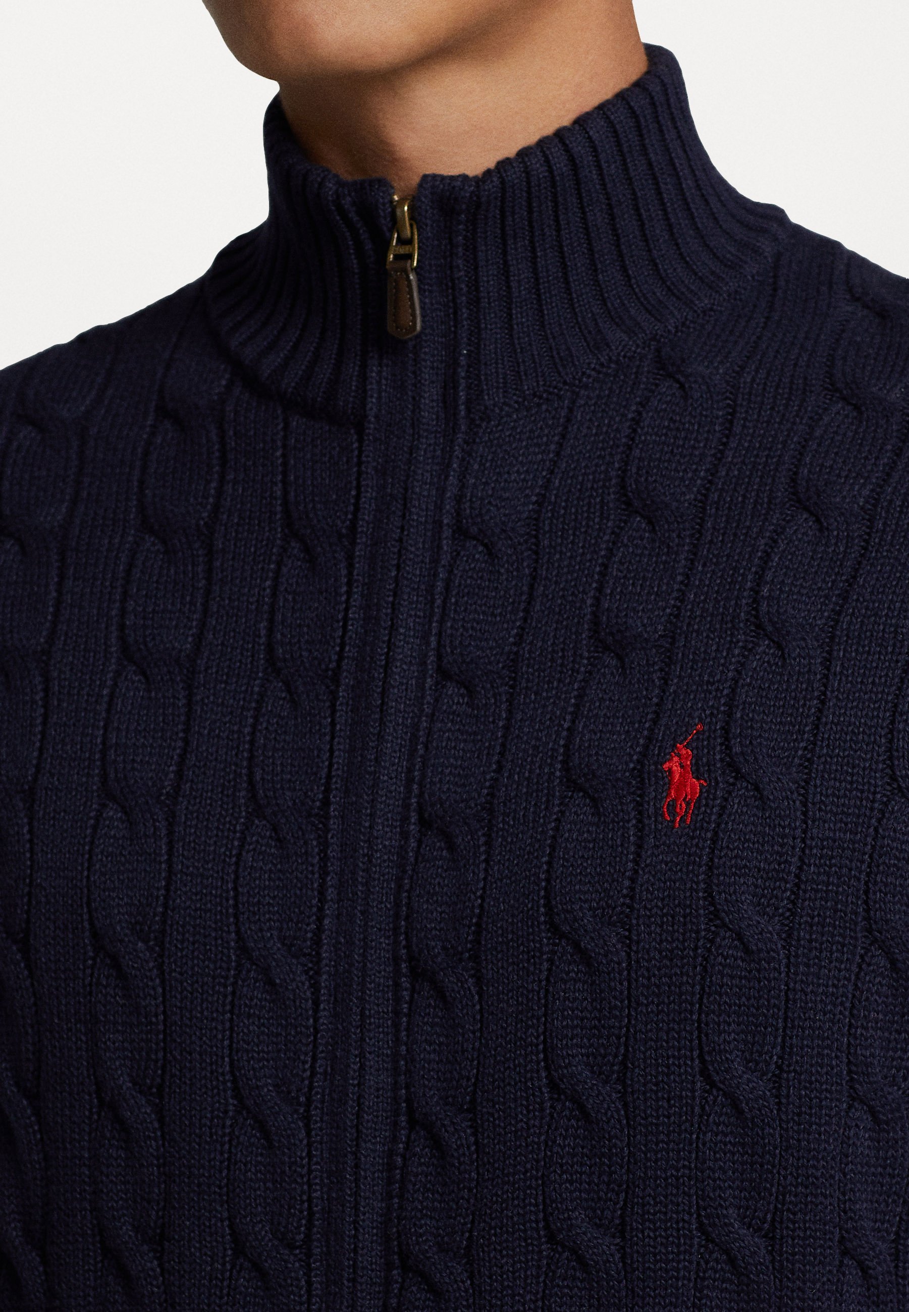 Cardigan Polo Ralph Lauren in cotone a trecce con zip intera - blu navy