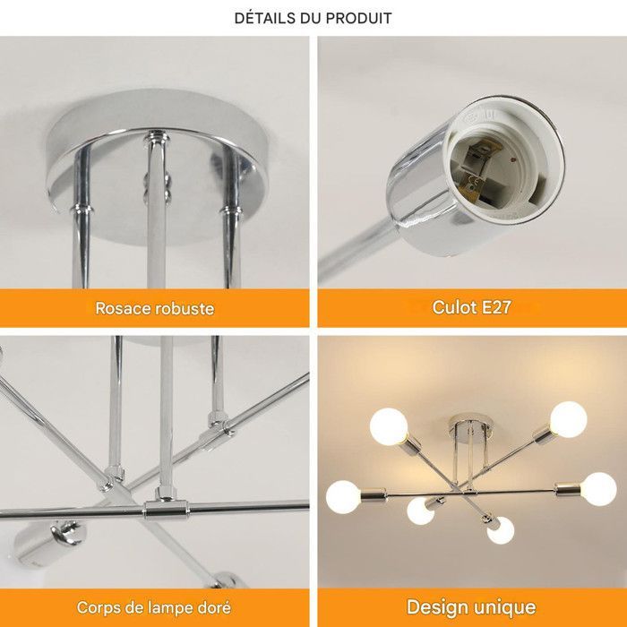 Lámpara de techo LED DORLINK de 6 luces, estilo retro moderno de metal cromado para sala de estar, dormitorio, cocina, bar, cafetería (bombillas no incluidas)