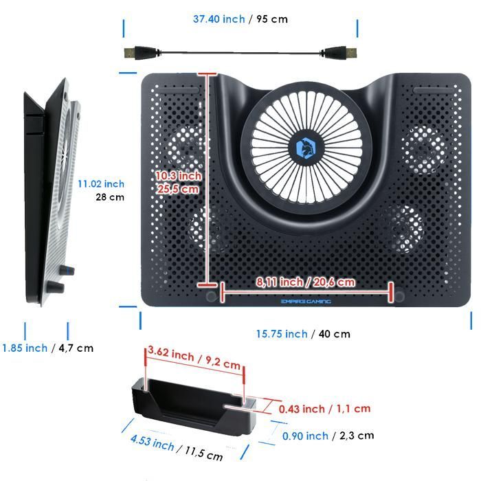 EMPIRE GAMING - Cooler para Notebook Gamer Turboost em Alumínio - 5 Ventoinhas - Suporte Ventilado para Notebooks de 12 a 17 Polegadas