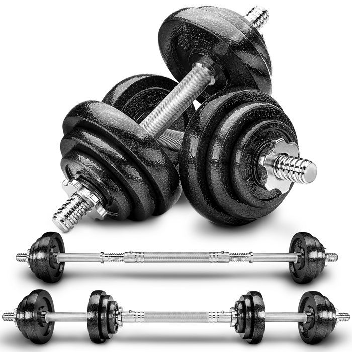 RE:SPORT 2-in-1 halterset | 20 kg | Modulaire gietijzeren halterset | Lange en korte halters