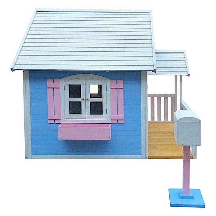 Maison enfant en bois - Grande maison avec véranda - Véranda avec auvent - Boîte aux lettres - Bac à fleurs