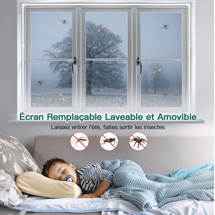 Mosquitera para ventana - AIMIUVEI - 130x150CM - Ajustable - Magnética - Marco blanco