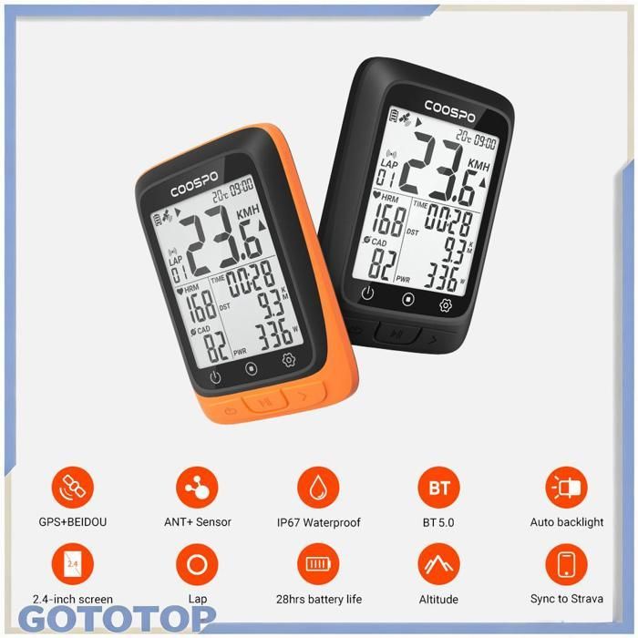 GOTOTOP Coospo Ciclocomputer, Ciclocomputer GPS wireless Coospo, Tachimetro e misuratore di prestazioni sportive, Decorazione arancione