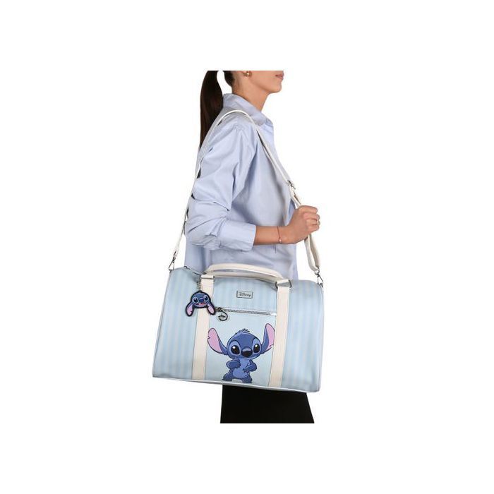 Bolsa de viaje azul de Disney Stitch para jóvenes, bolsa de turismo, equipaje de mano para avión 41x20x26cm