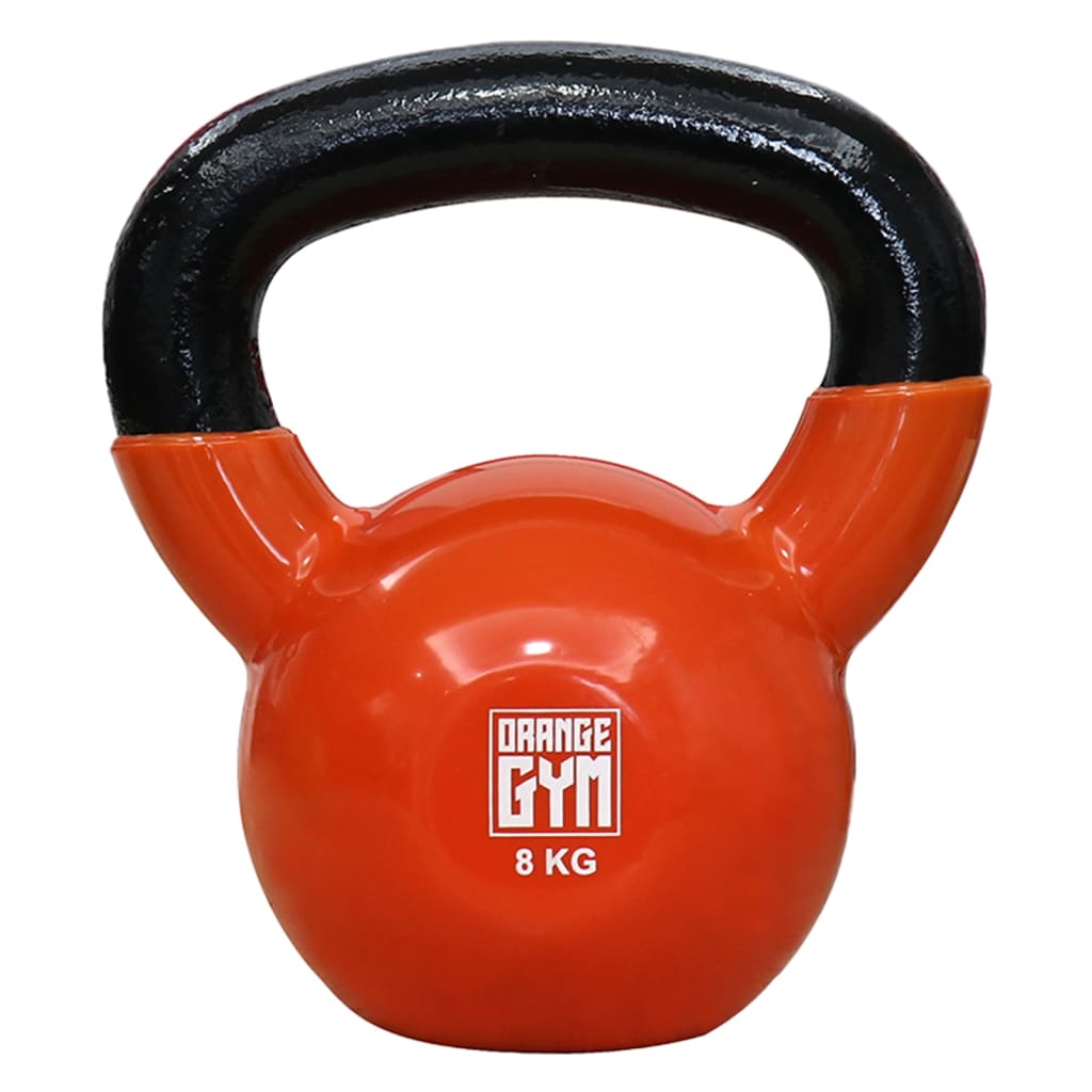 Kettlebell en vinyle orange de 8 kg pour salle de sport