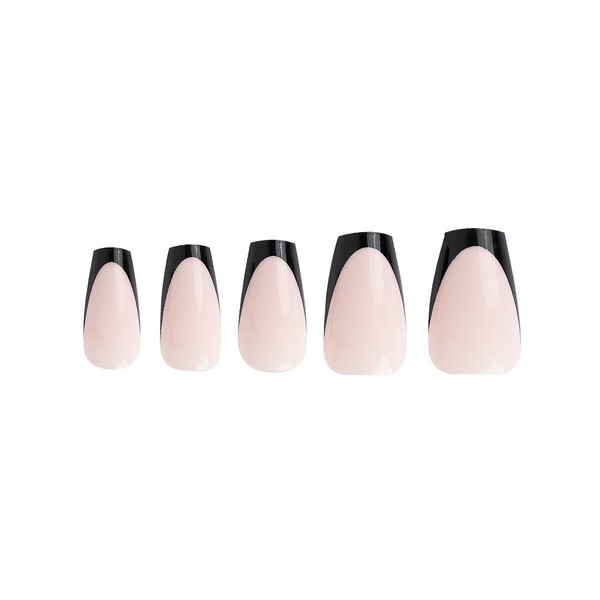 Uñas postizas Invogue negras con punta francesa y forma de ataúd (24 piezas)