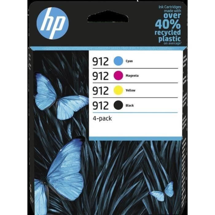 HP 912 4-Pack Genuine Black, Cyan, Yellow, and Magenta Ink Cartridges (6ZC74AE) for OfficeJet 8010/Pro 8020 Series