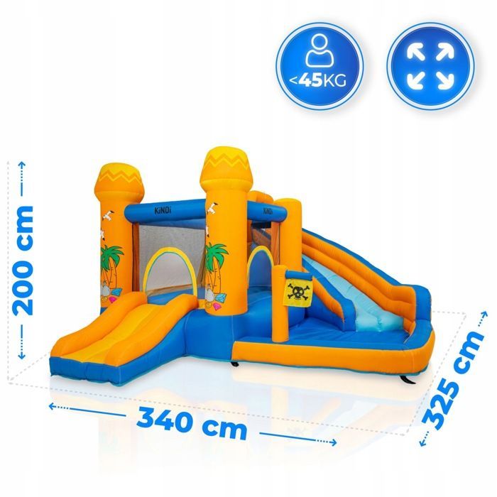 Parque infantil inflável KINDI com escorregador aquático, castelo inflável de jardim com cesta de basquete.