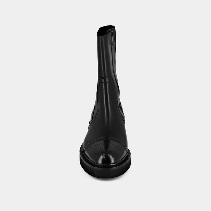 Bottines à empiecement et surpiqures  en cuir noir