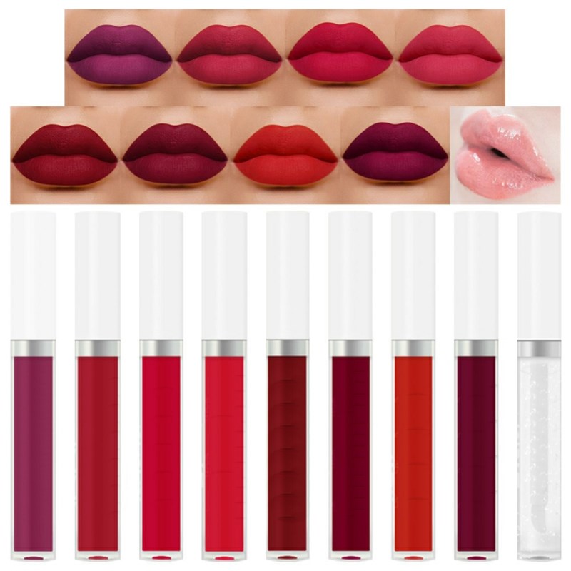 Gloss à lèvres mat velours, lisse, waterproof, non collant, non gras, longue tenue, 19 couleurs.